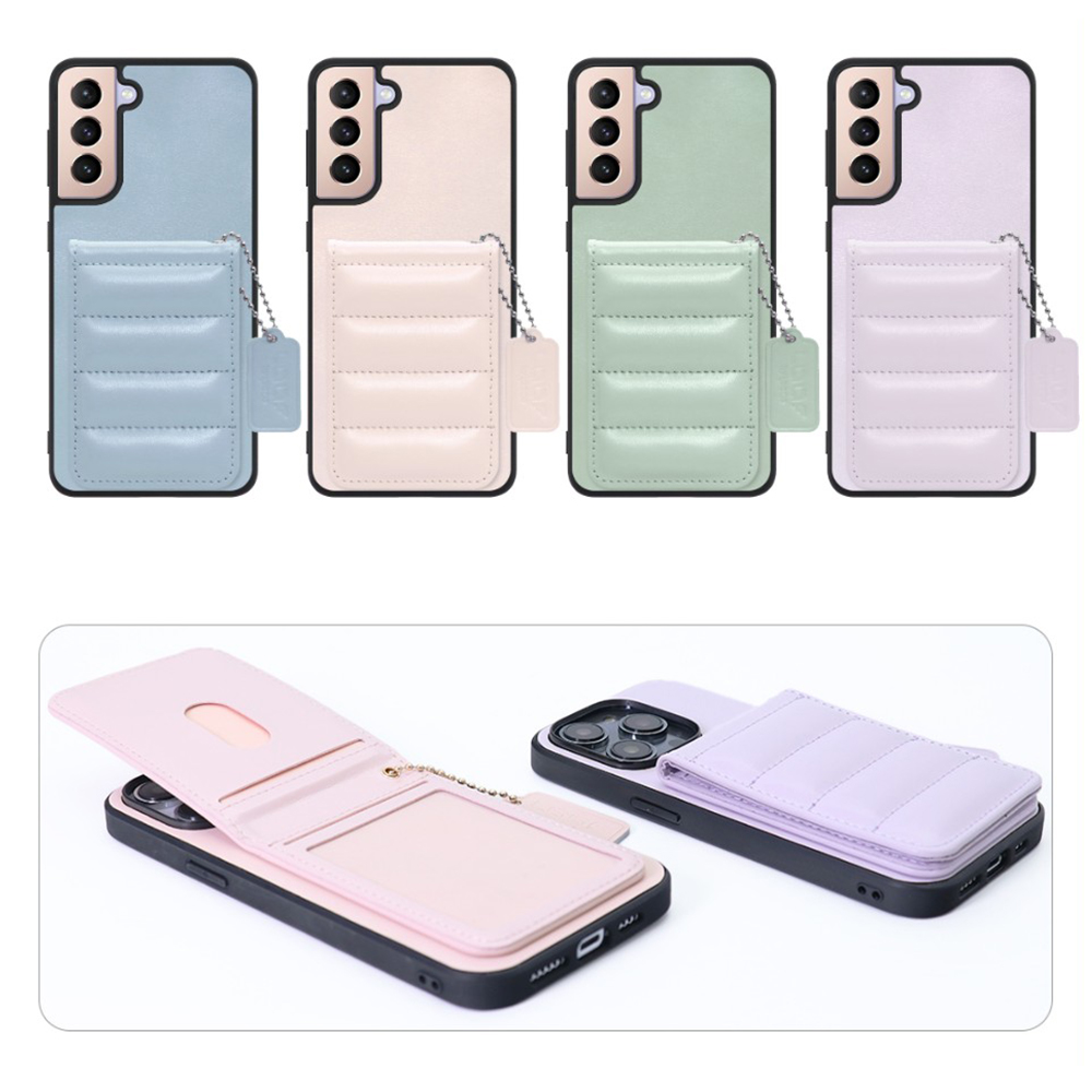 [ LOOF SWEET-SHELL CARD ] Galaxy S21+ 5G SCG10 s21plus s21 plus s21plus5g s21+5g スマホケース キルティング加工のカードケース付き マグネット内蔵 カード収納 本革 レザータグ＆チェーン付き パステルカラー [ Galaxy S21+ 5G ]