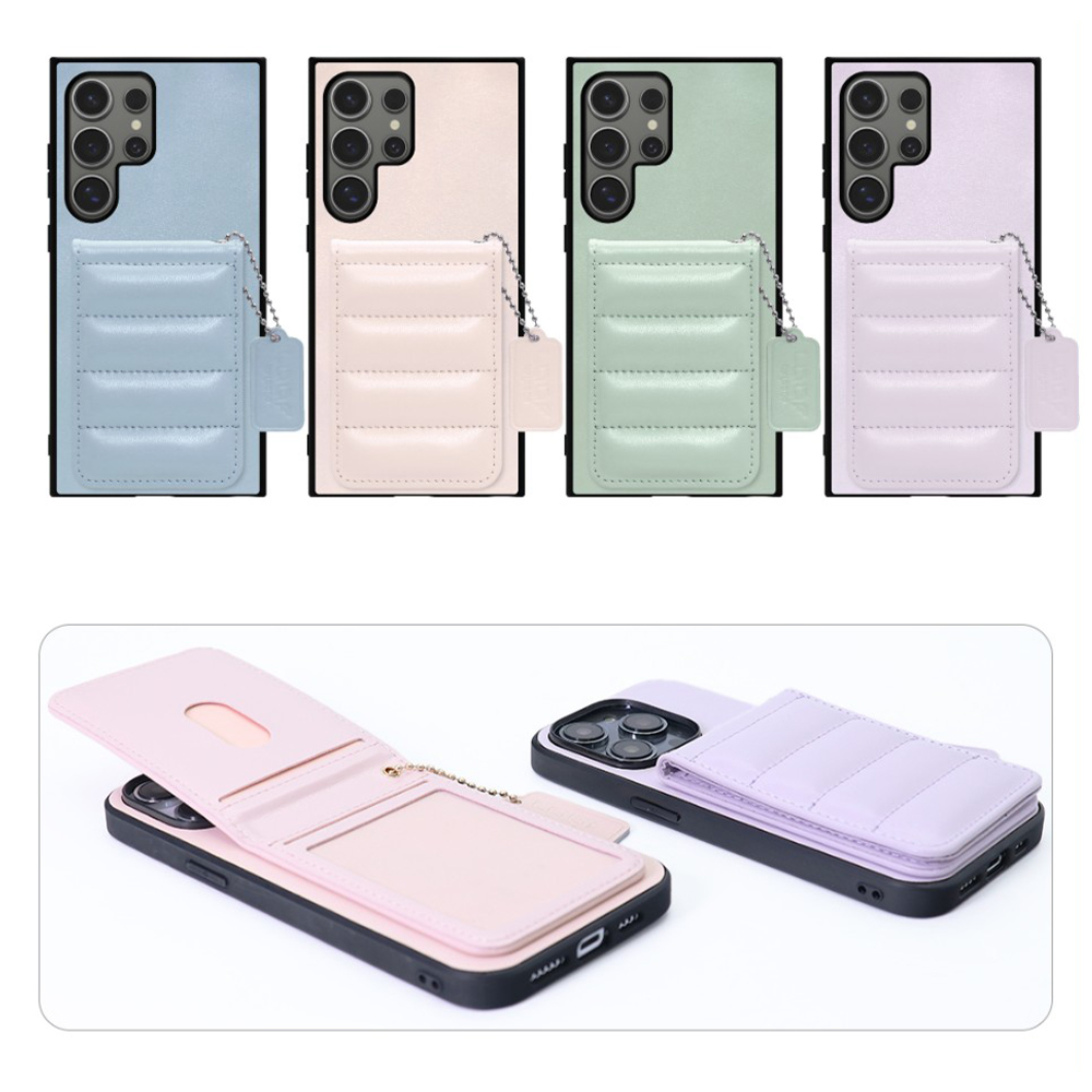 [ LOOF SWEET-SHELL CARD ] Galaxy S24 Ultra s24ultra スマホケース キルティング加工のカードケース付き マグネット内蔵 カード収納 本革 レザータグ＆チェーン付き パステルカラー [ Galaxy S24 Ultra ]