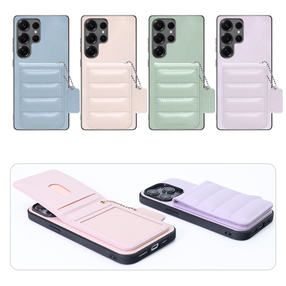 [ LOOF SWEET-SHELL CARD ] Galaxy S25 Ultra SC-52F スマホケース キルティング加工のカードケース付き マグネット内蔵 カード収納 本革 レザータグ＆チェーン付き パステルカラー [ Galaxy S25 Ultra ]
