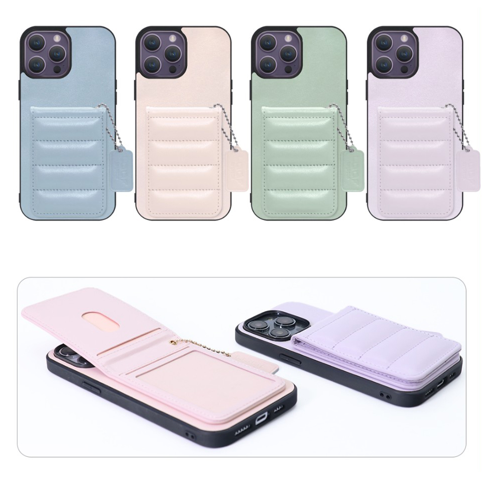 [ LOOF SWEET-SHELL CARD ] iPhone 14 Pro Max iphone14promax 14promax プロマックス スマホケース キルティング加工のカードケース付き マグネット内蔵 カード収納 本革 レザータグ＆チェーン付き パステルカラー [ iPhone 14 Pro Max ]