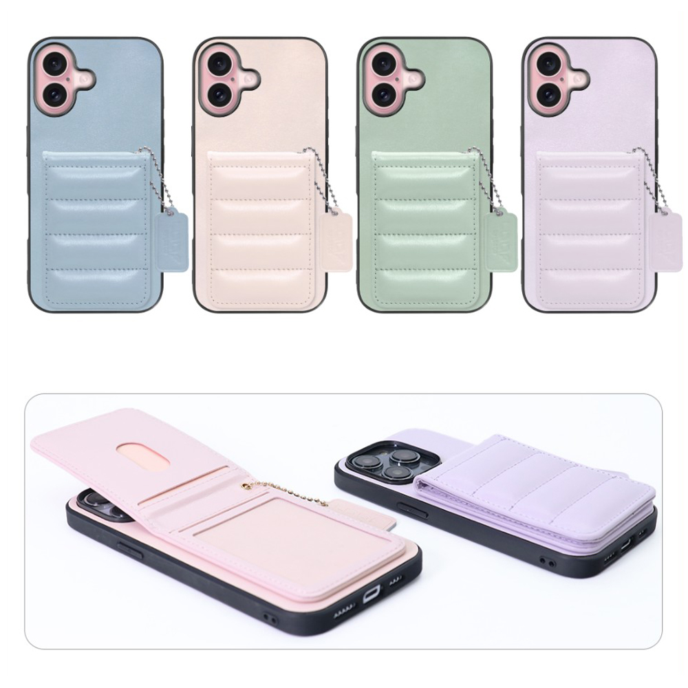 [ LOOF SWEET-SHELL CARD ] iPhone 16 iPhone16 アイフォン16 iPhone 16 アイフォン 16 スマホケース キルティング加工のカードケース付き マグネット内蔵 カード収納 本革 レザータグ＆チェーン付き パステルカラー [ iPhone 16 ]