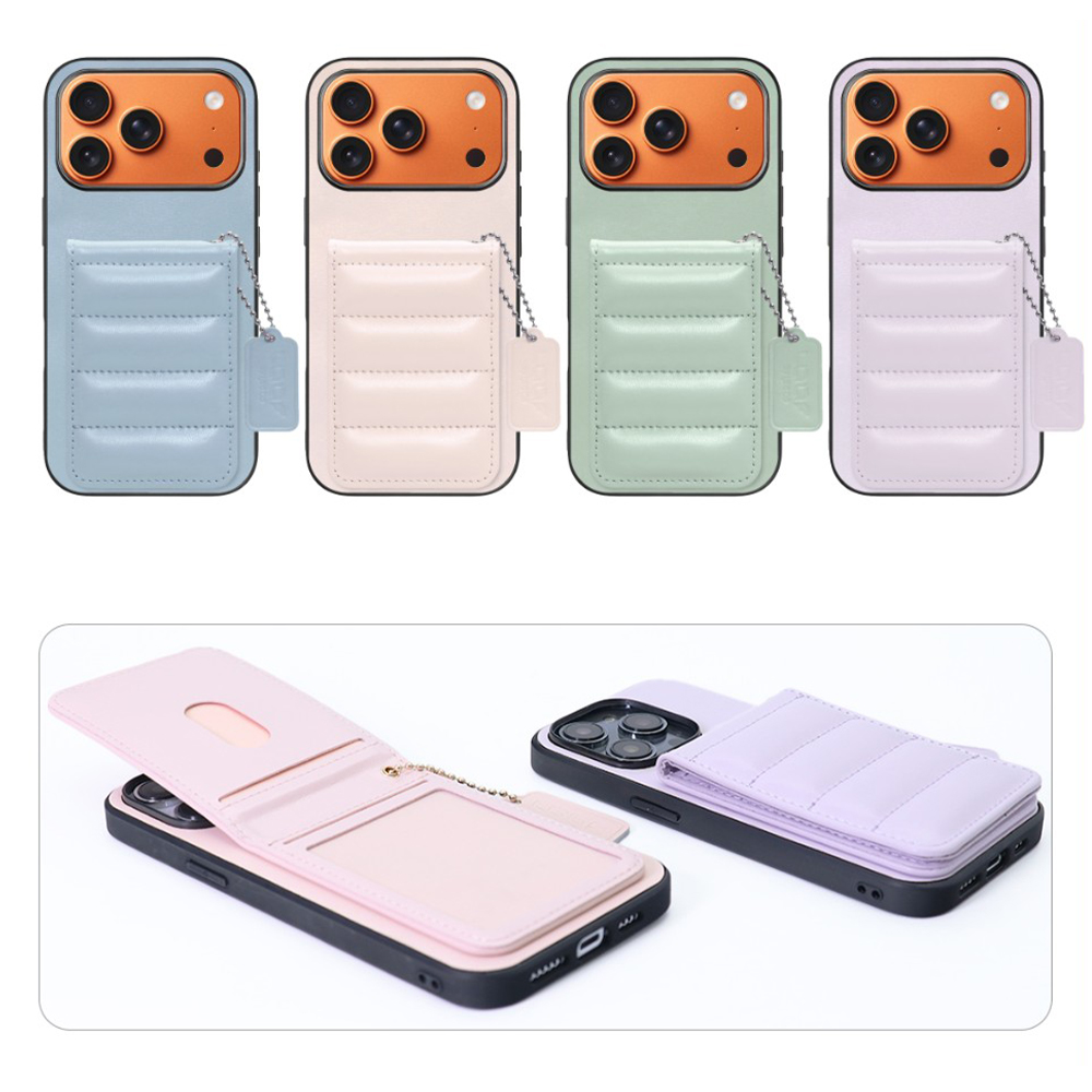 [ LOOF SWEET-SHELL CARD ] iPhone 17 Pro iPhone17 Pro アイフォン17 プロ スマホケース キルティング加工のカードケース付き マグネット内蔵 カード収納 本革 レザータグ＆チェーン付き パステルカラー [ iPhone 17 Pro 用 ]