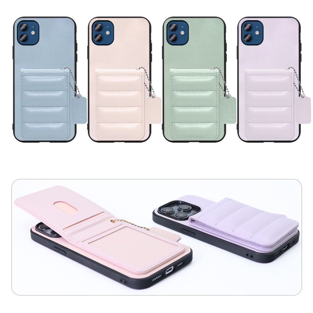 [ LOOF SWEET-SHELL CARD ] iPhone 12 / 12 Pro iphone12 iphone12pro 12pro 12プロ スマホケース キルティング加工のカードケース付き マグネット内蔵 カード収納 本革 レザータグ＆チェーン付き パステルカラー [ iPhone 12 / 12 Pro ]