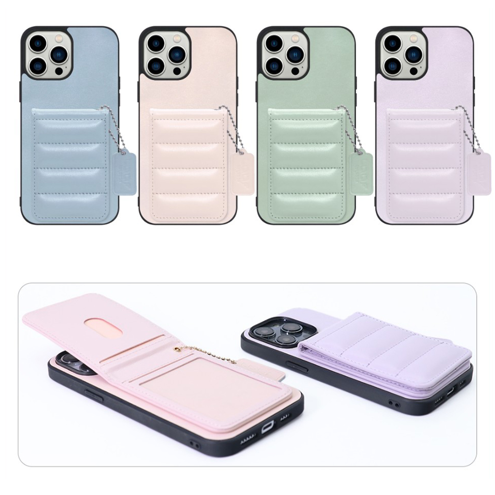 [ LOOF SWEET-SHELL CARD ] iPhone 13 Pro Max iphone13promax 13promax promax プロマックス スマホケース キルティング加工のカードケース付き マグネット内蔵 カード収納 本革 レザータグ＆チェーン付き パステルカラー [ iPhone 13 Pro Max ]