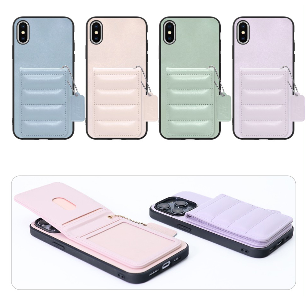 [ LOOF SWEET-SHELL CARD ] iPhone X / XS iPhonex iPhonexs スマホケース キルティング加工のカードケース付き マグネット内蔵 カード収納 本革 レザータグ＆チェーン付き パステルカラー [ iPhone X / XS ]