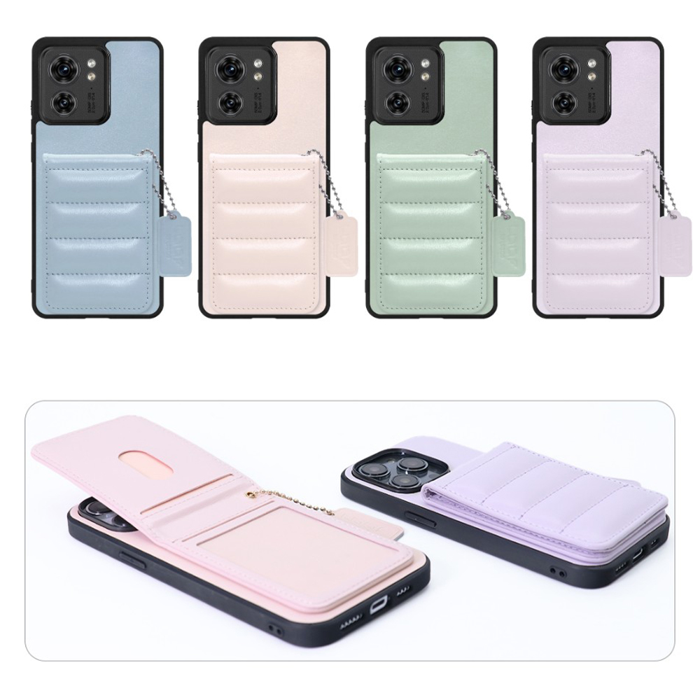 [ LOOF SWEET-SHELL CARD ] motorola edge 40  スマホケース キルティング加工のカードケース付き マグネット内蔵 カード収納 本革 レザータグ＆チェーン付き パステルカラー [ motorola edge 40 ]