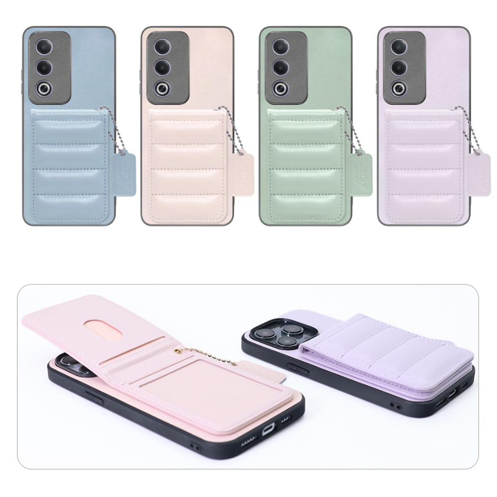 [ LOOF SWEET-SHELL CARD ] OPPO A3 5G CPH2639 スマホケース キルティング加工のカードケース付き マグネット内蔵 カード収納 本革 レザータグ＆チェーン付き パステルカラー [ OPPO A3 5G ]