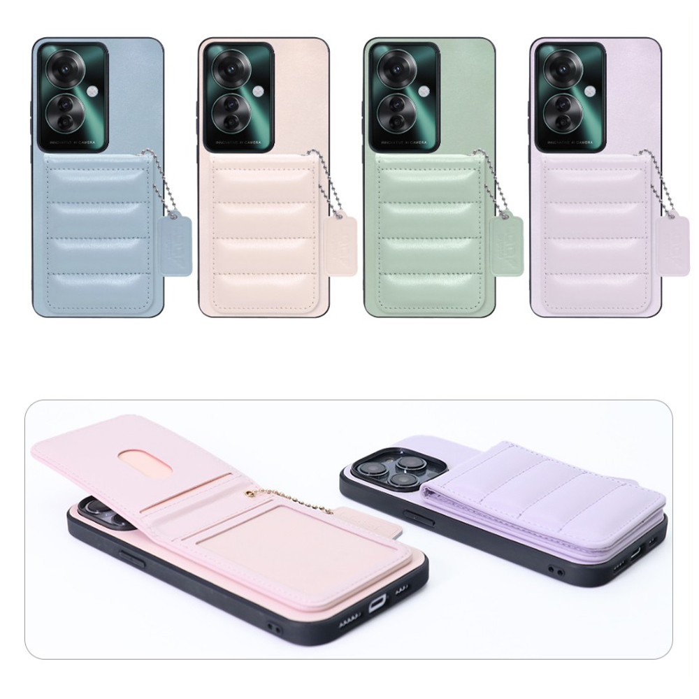 [ LOOF SWEET-SHELL CARD ] OPPO Reno11 A  スマホケース キルティング加工のカードケース付き マグネット内蔵 カード収納 本革 レザータグ＆チェーン付き パステルカラー [ OPPO Reno11 A ]