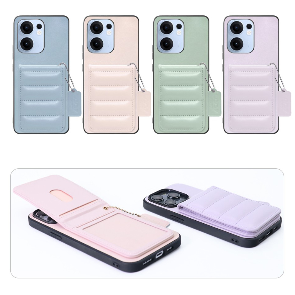 [ LOOF SWEET-SHELL CARD ] OPPO Reno13 A  スマホケース キルティング加工のカードケース付き マグネット内蔵 カード収納 本革 レザータグ＆チェーン付き パステルカラー [ OPPO Reno13 A ]