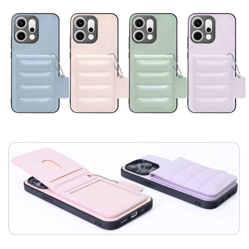 [ LOOF SWEET-SHELL CARD ] OPPO Reno14 5G  スマホケース キルティング加工のカードケース付き マグネット内蔵 カード収納 本革 レザータグ＆チェーン付き パステルカラー [ OPPO Reno14 5G ]