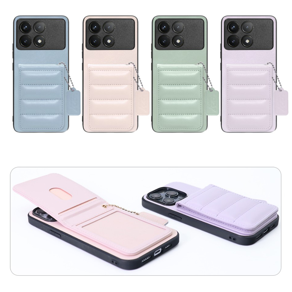 [ LOOF SWEET-SHELL CARD ] POCO F6 Pro  スマホケース キルティング加工のカードケース付き マグネット内蔵 カード収納 本革 レザータグ＆チェーン付き パステルカラー [ POCO F6 Pro ]