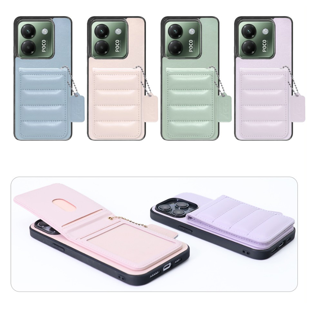 [ LOOF SWEET-SHELL CARD ] POCO M7 Pro 5G Xiaomi シャオミ スマホケース キルティング加工のカードケース付き マグネット内蔵 カード収納 本革 レザータグ＆チェーン付き パステルカラー [ POCO M7 Pro 5G ]