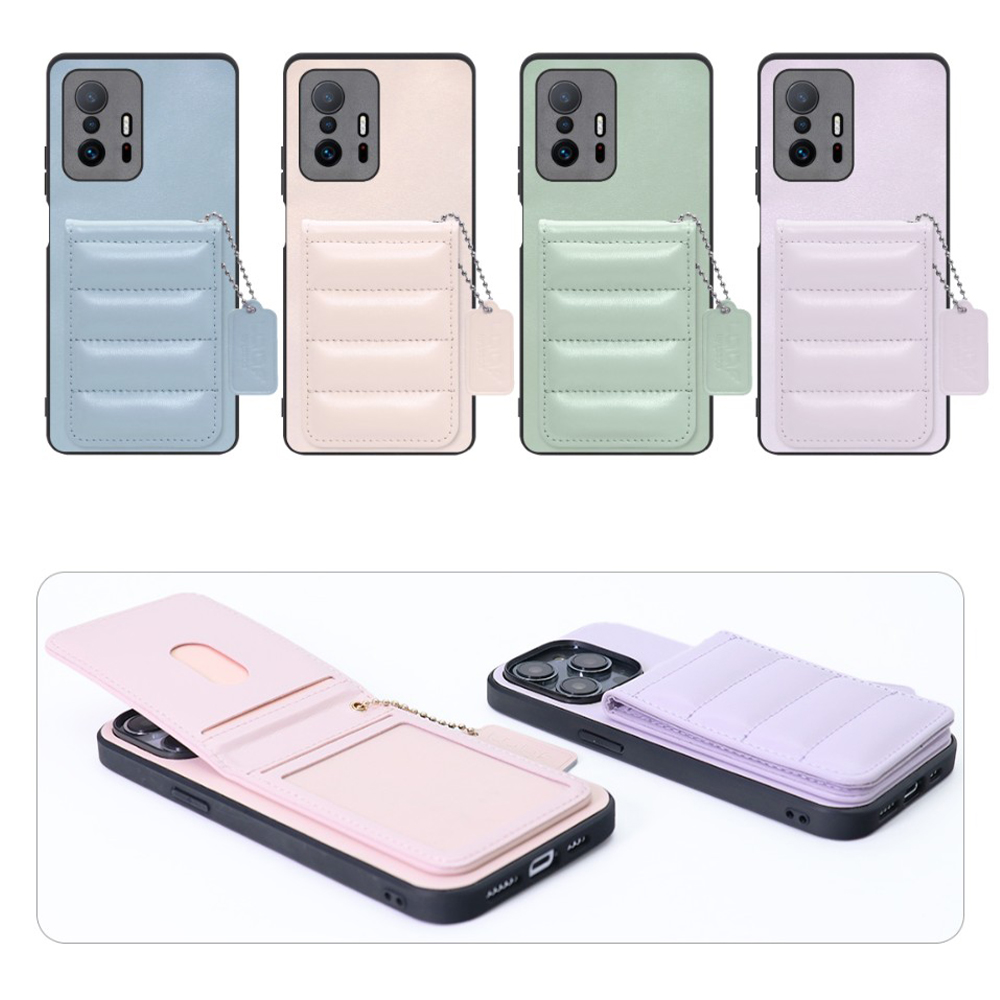 [ LOOF SWEET-SHELL CARD ] Xiaomi 11T / 11T Pro xiaomi11t xiaomi11tpro 11tpro スマホケース キルティング加工のカードケース付き マグネット内蔵 カード収納 本革 レザータグ＆チェーン付き パステルカラー [ Xiaomi 11T / 11T Pro ]