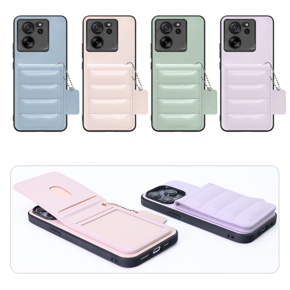 [ LOOF SWEET-SHELL CARD ] Xiaomi 13T / 13T Pro XIG04 13 T 13TPro スマホケース キルティング加工のカードケース付き マグネット内蔵 カード収納 本革 レザータグ＆チェーン付き パステルカラー [ Xiaomi 13T / 13T Pro ]