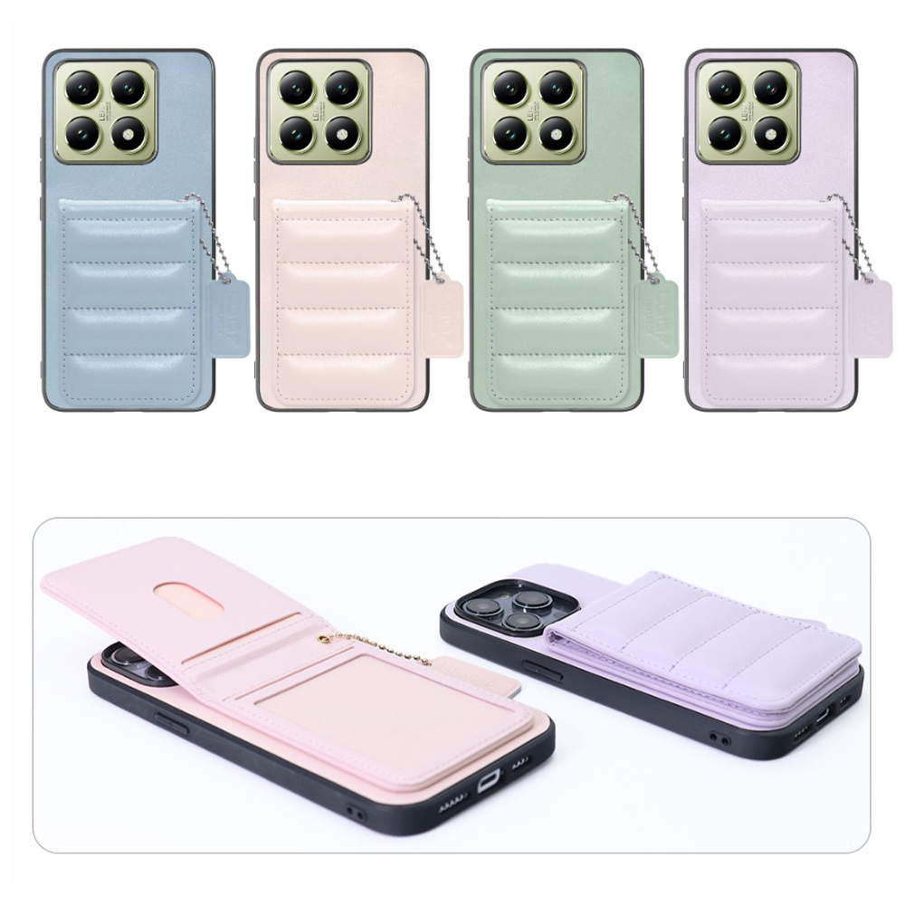 [ LOOF SWEET-SHELL CARD ] Xiaomi 14T XIG06 スマホケース キルティング加工のカードケース付き マグネット内蔵 カード収納 本革 レザータグ＆チェーン付き パステルカラー [ Xiaomi 14T ]