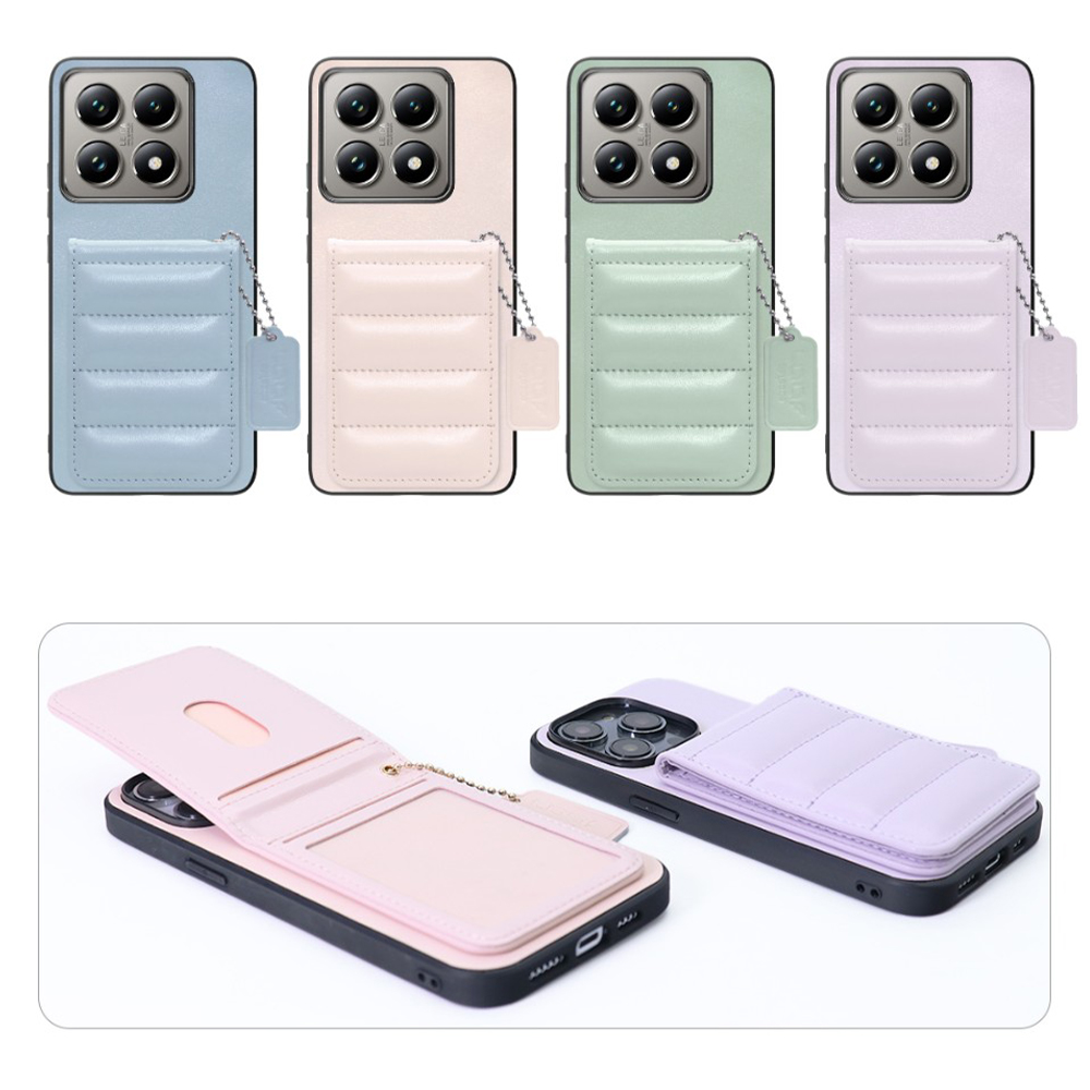 [ LOOF SWEET-SHELL CARD ] Xiaomi 14T Pro  14TPro スマホケース キルティング加工のカードケース付き マグネット内蔵 カード収納 本革 レザータグ＆チェーン付き パステルカラー [ Xiaomi 14T Pro  ]