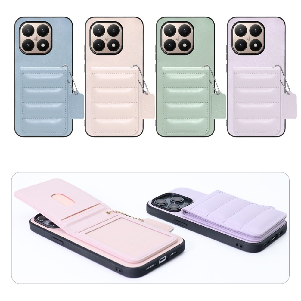 [ LOOF SWEET-SHELL CARD ] Xiaomi 15T シャオミ 15T スマホケース キルティング加工のカードケース付き マグネット内蔵 カード収納 本革 レザータグ＆チェーン付き パステルカラー [ Xiaomi 15T ]