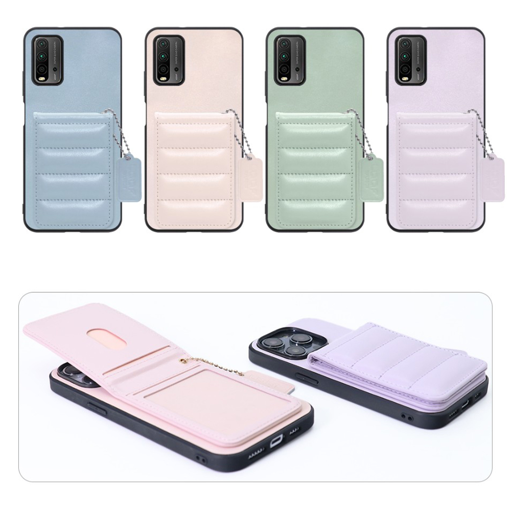 [ LOOF SWEET-SHELL CARD ] Xiaomi Redmi 9T redmi9t スマホケース キルティング加工のカードケース付き マグネット内蔵 カード収納 本革 レザータグ＆チェーン付き パステルカラー [ Redmi 9T ]