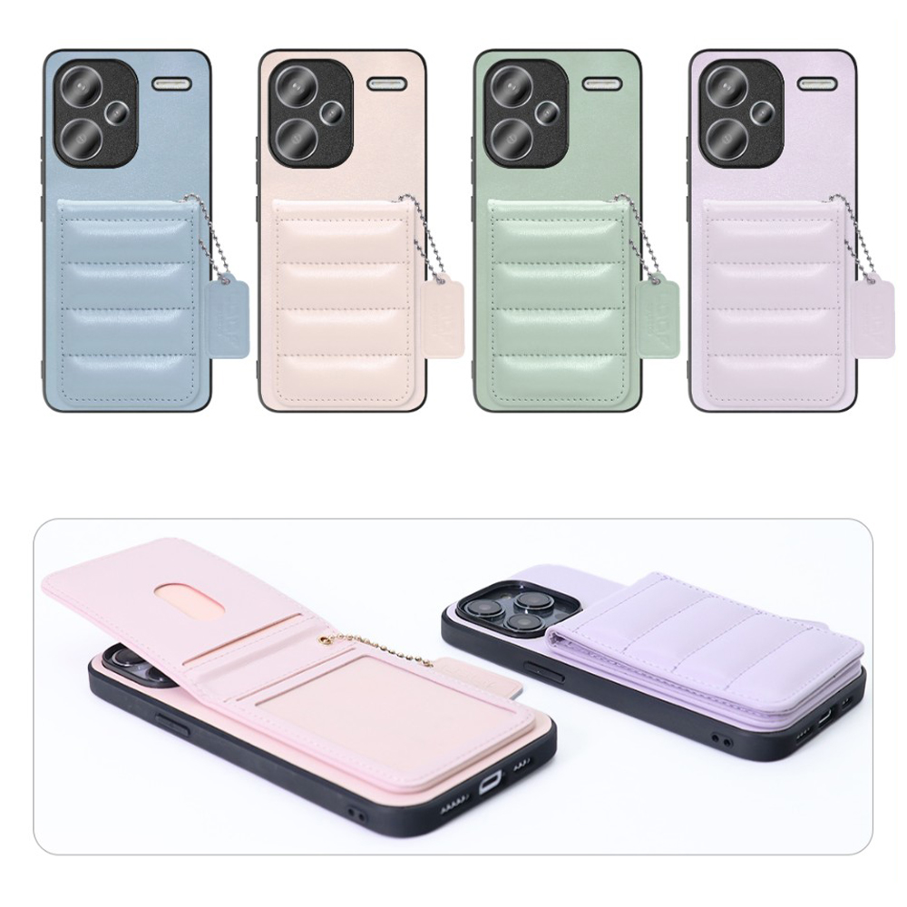 [ LOOF SWEET-SHELL CARD ] Xiaomi Redmi Note 13 Pro+ 5G  スマホケース キルティング加工のカードケース付き マグネット内蔵 カード収納 本革 レザータグ＆チェーン付き パステルカラー [ Redmi Note 13 Pro+ 5G ]