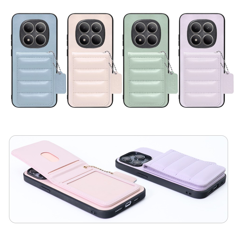 [ LOOF SWEET-SHELL CARD ] REDMI Note 15 Pro 5G Xiaomi スマホケース キルティング加工のカードケース付き マグネット内蔵 カード収納 本革 レザータグ＆チェーン付き パステルカラー [ REDMI Note 15 Pro 5G ]