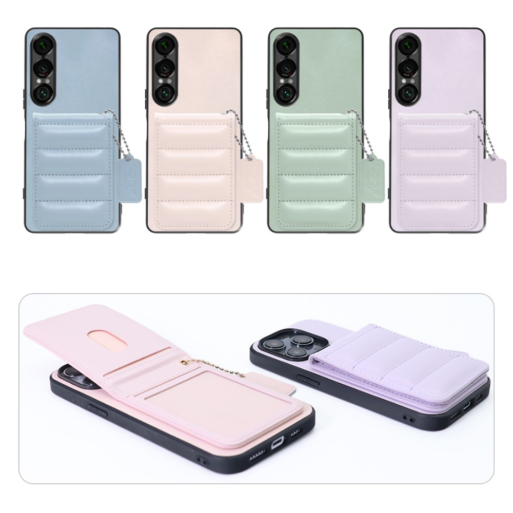 [ LOOF SWEET-SHELL CARD ] Xperia 1 VII SO-51F スマホケース キルティング加工のカードケース付き マグネット内蔵 カード収納 本革 レザータグ＆チェーン付き パステルカラー [ Xperia 1 VII ]