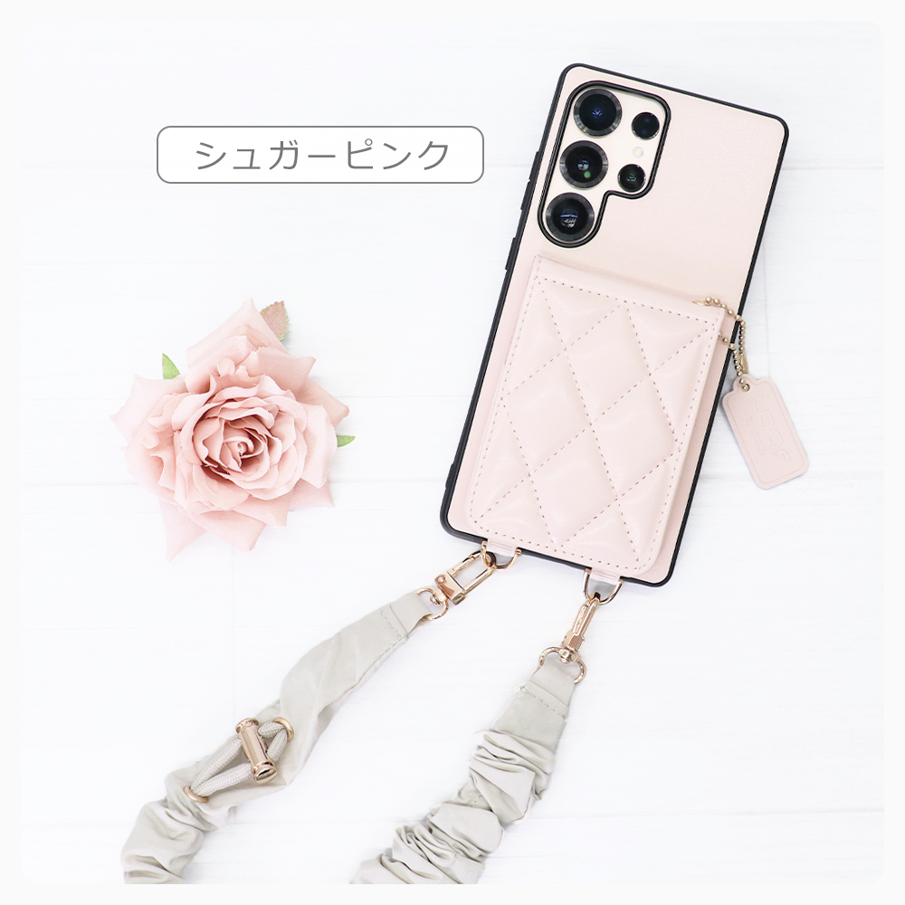 [ LOOF SWEET-SHELL SHUSHU ] Galaxy S22 Ultra SC-52C / SCG14 s22ultra スマホケース キルティング加工のカードケース付き シュシュストラップ付き マグネット内蔵 カード収納 本革 パステルカラー [ Galaxy S22 Ultra ]