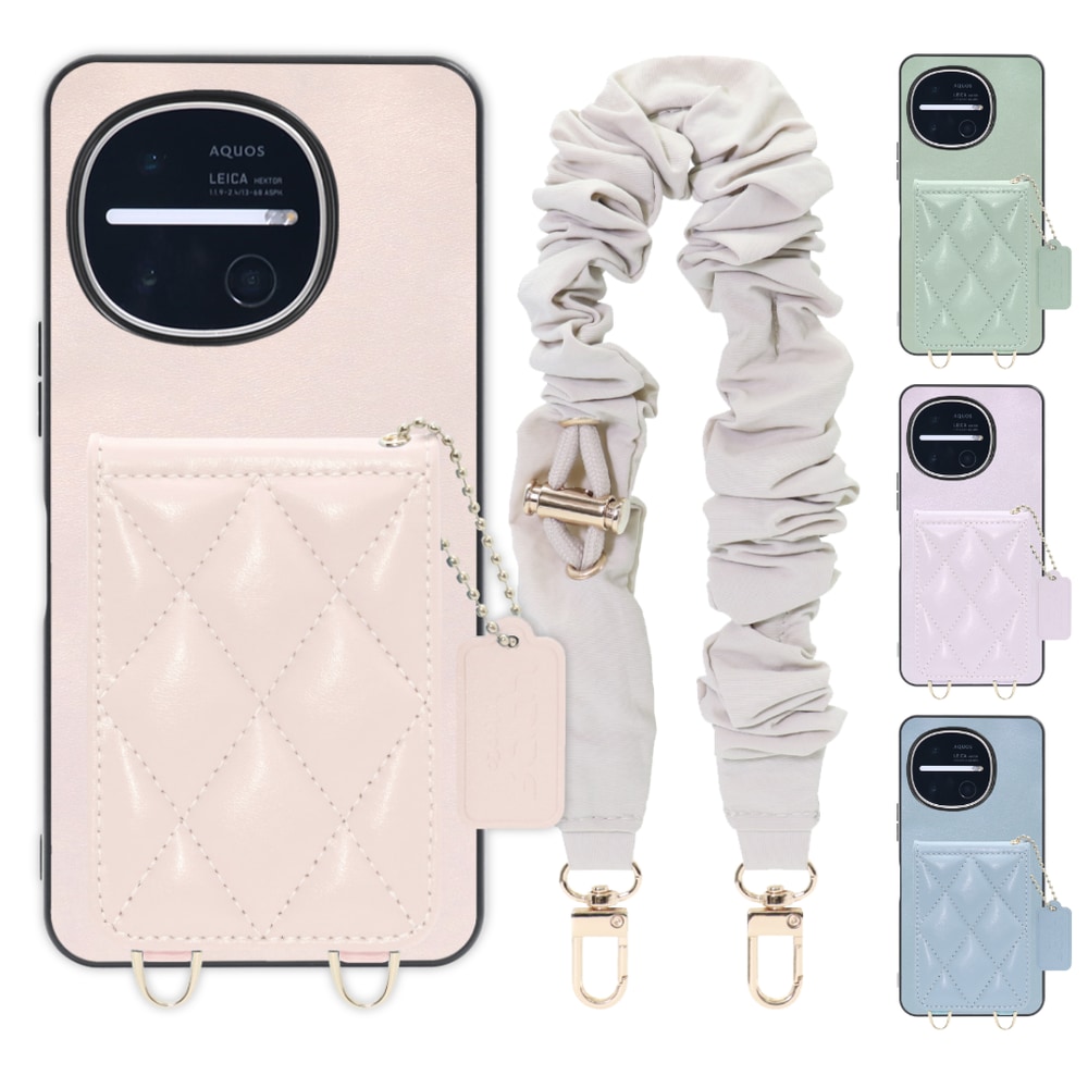 [ LOOF SWEET-SHELL SHUSHU ] AQUOS R11 SH-51G SH-M35 スマホケース キルティング加工のカードケース付き シュシュストラップ付き マグネット内蔵 カード収納 本革 パステルカラー [ AQUOS R11 ]