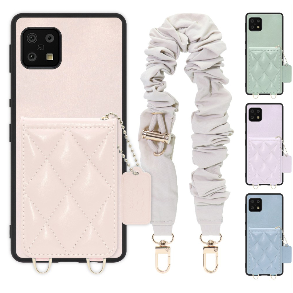 [ LOOF SWEET-SHELL SHUSHU ] AQUOS sense6s /sense6 sense 6s 6 スマホケース キルティング加工のカードケース付き シュシュストラップ付き マグネット内蔵 カード収納 本革 パステルカラー [ AQUOS sense6/sense6s ]