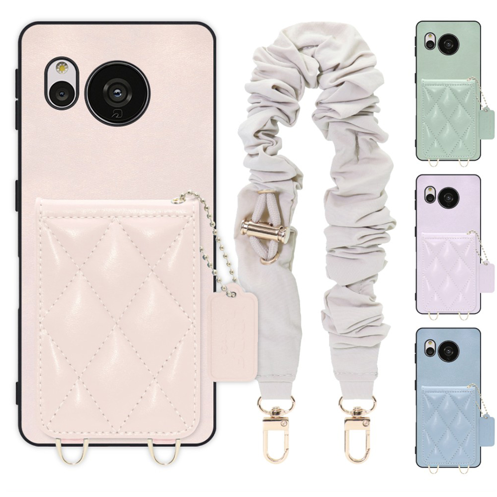 [ LOOF SWEET-SHELL SHUSHU ] AQUOS sense7 Plus sense7plus 7plus sense 7 スマホケース キルティング加工のカードケース付き シュシュストラップ付き マグネット内蔵 カード収納 本革 パステルカラー [ AQUOS sense7 Plus ]