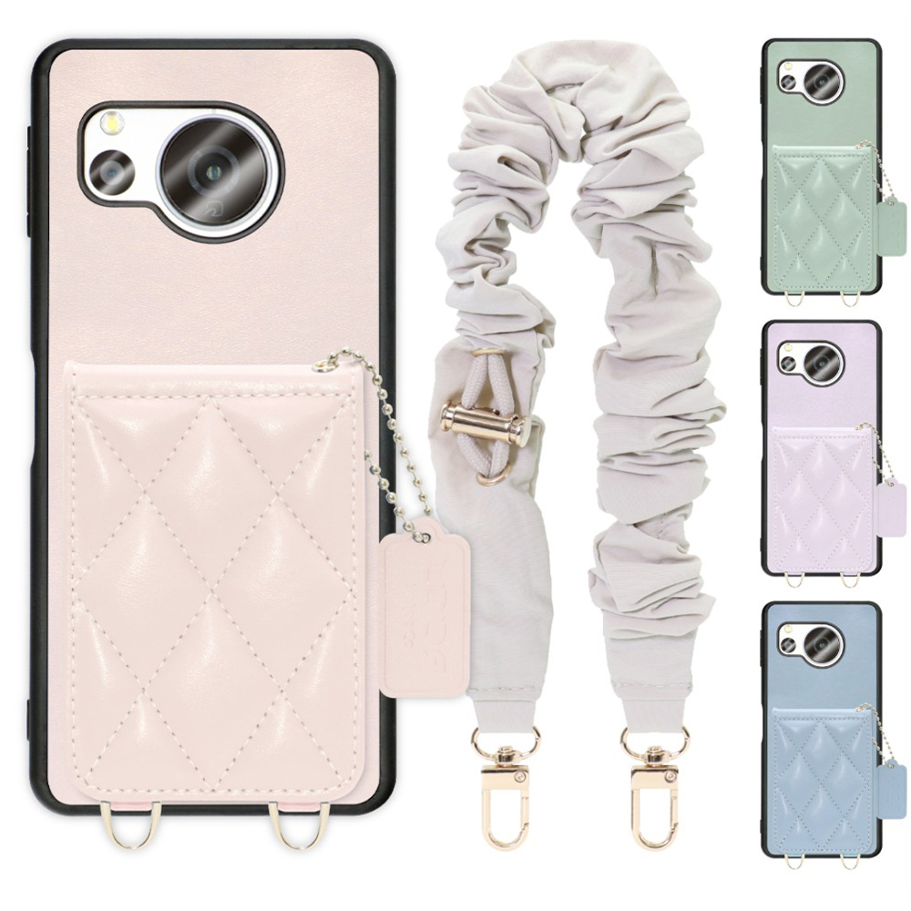 [ LOOF SWEET-SHELL SHUSHU ] AQUOS sense8 SH-54D / SHG11 sense 8 スマホケース キルティング加工のカードケース付き シュシュストラップ付き マグネット内蔵 カード収納 本革 パステルカラー [ AQUOS sense8 ]