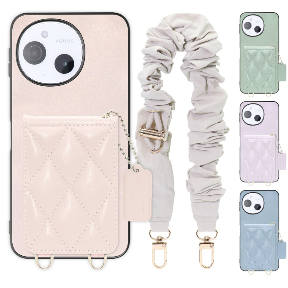 [ LOOF SWEET-SHELL SHUSHU ] AQUOS sense9 SH-53E SHG14 SH-M2 SH-53F SH-M33 スマホケース キルティング加工のカードケース付き シュシュストラップ付き マグネット内蔵 カード収納 本革 パステルカラー [ AQUOS sense9 / sense10 ]