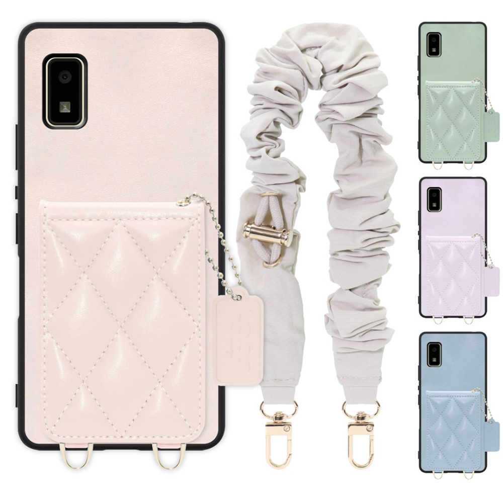 [ LOOF SWEET-SHELL SHUSHU ] AQUOS wish2 / wish  スマホケース キルティング加工のカードケース付き シュシュストラップ付き マグネット内蔵 カード収納 本革 パステルカラー [ AQUOS wish/wish2 ]
