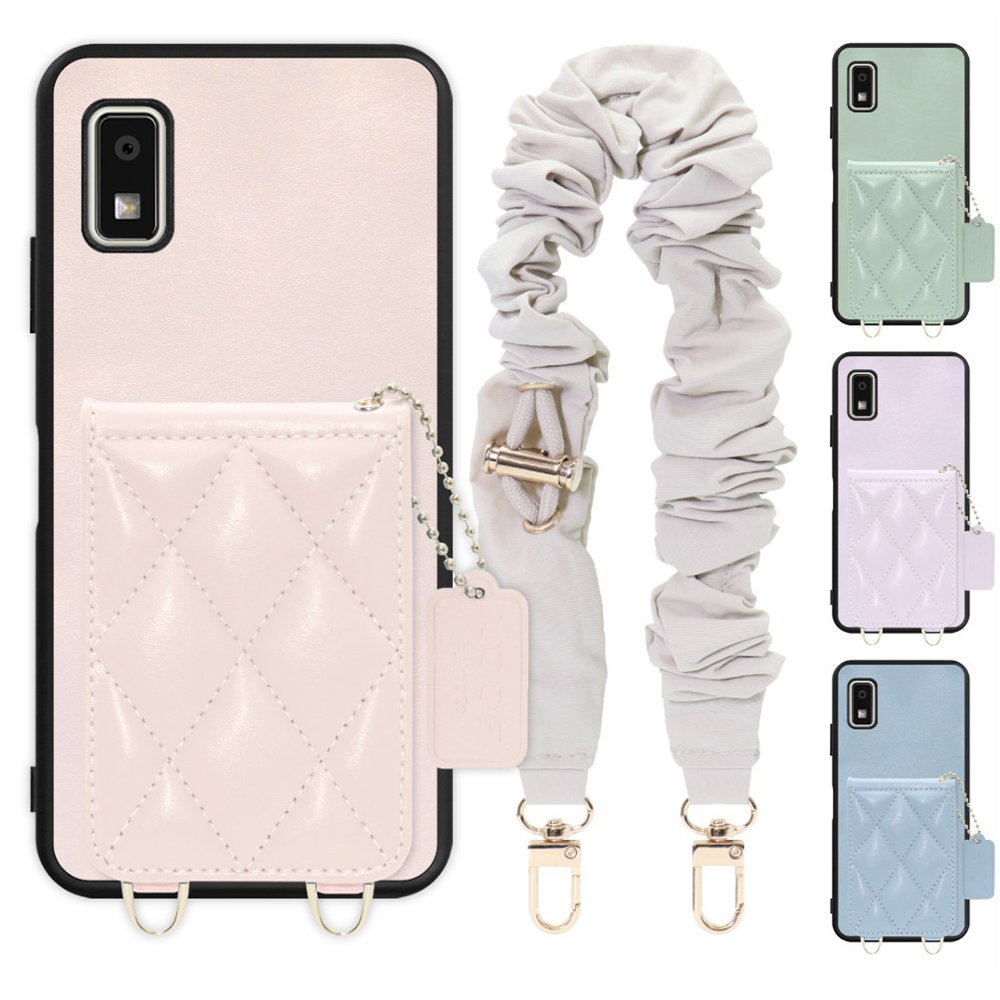 [ LOOF SWEET-SHELL SHUSHU ] AQUOS wish3 SH-53D / A303SH / A302SH  スマホケース キルティング加工のカードケース付き シュシュストラップ付き マグネット内蔵 カード収納 本革 パステルカラー [ AQUOS wish3 ]