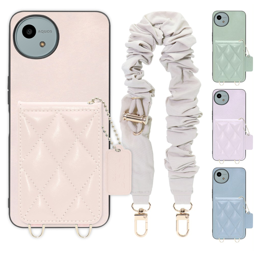 [ LOOF SWEET-SHELL SHUSHU ] AQUOS wish4 SH-52E スマホケース キルティング加工のカードケース付き シュシュストラップ付き マグネット内蔵 カード収納 本革 パステルカラー [ AQUOS wish4 ]