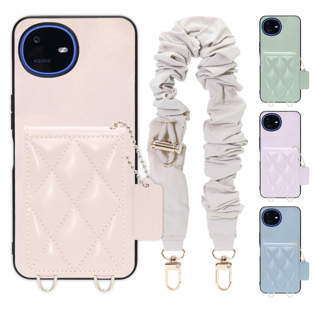 [ LOOF SWEET-SHELL SHUSHU ] AQUOS wish6 SH-M36 スマホケース キルティング加工のカードケース付き シュシュストラップ付き マグネット内蔵 カード収納 本革 パステルカラー [ AQUOS wish6 ]