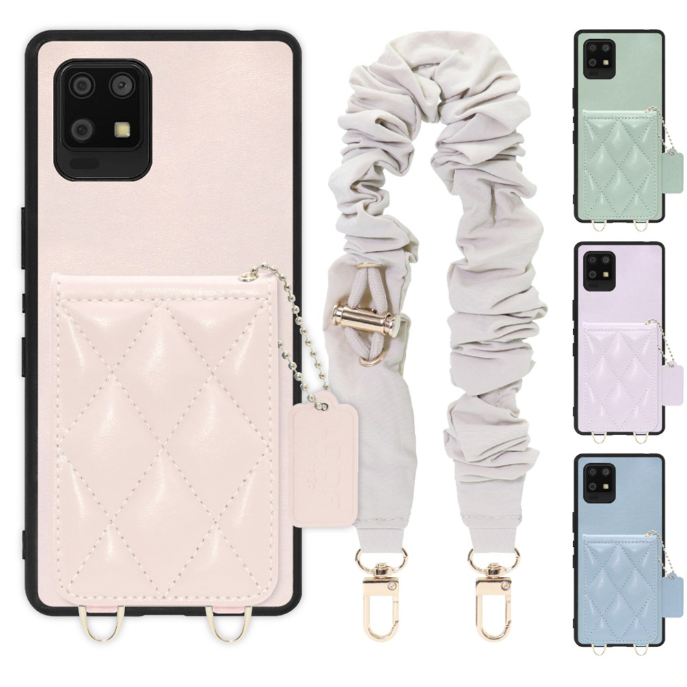 [ LOOF SWEET-SHELL SHUSHU ] AQUOS zero6 SHG04 zero 6 スマホケース キルティング加工のカードケース付き シュシュストラップ付き マグネット内蔵 カード収納 本革 パステルカラー [ AQUOS zero6 ]