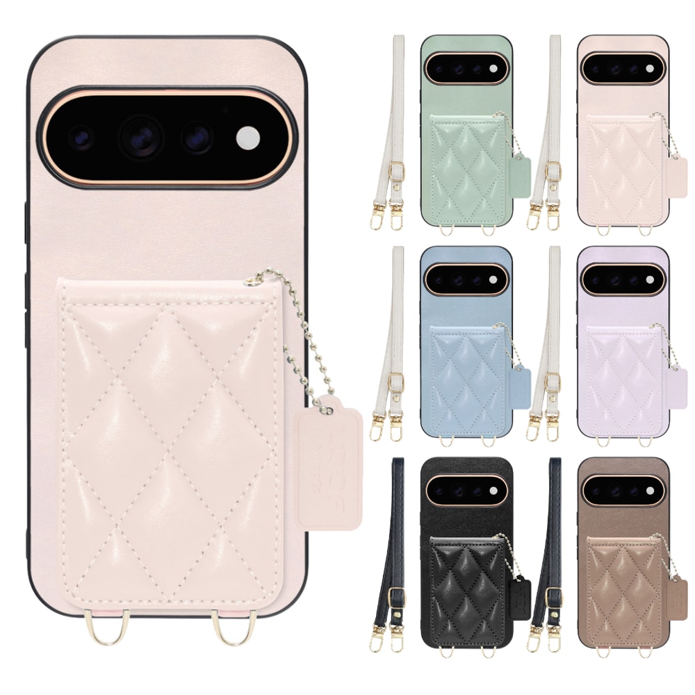 [ LOOF SWEET-SHELL SHOULDER  ] Google Pixel 11 Pro  スマホケース キルティング加工のカードケース付き ロングストラップ付き マグネット内蔵 カード収納 本革 [ Google Pixel 11 Pro ]