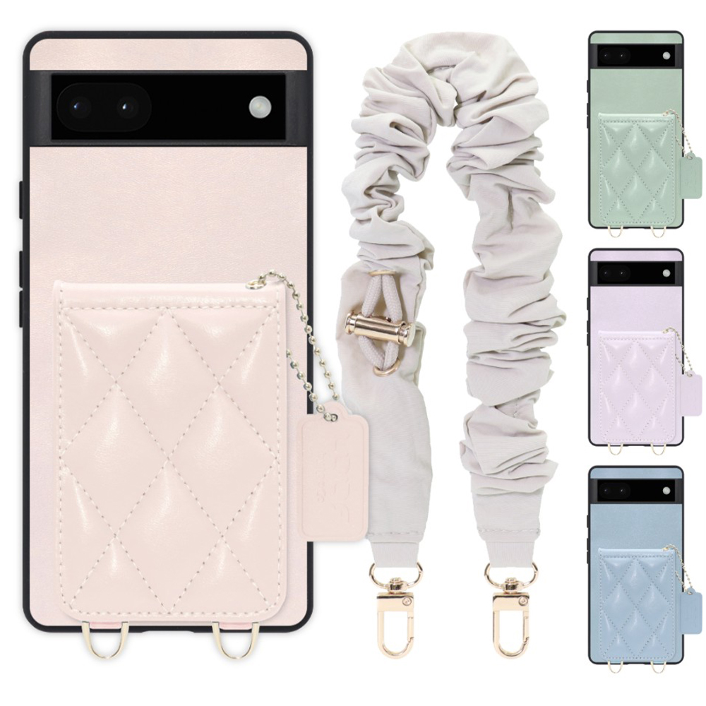 [ LOOF SWEET-SHELL SHUSHU ] Google Pixel 6a googlepixel6a pixel6a スマホケース キルティング加工のカードケース付き シュシュストラップ付き マグネット内蔵 カード収納 本革 パステルカラー [ Google Pixel 6a ]