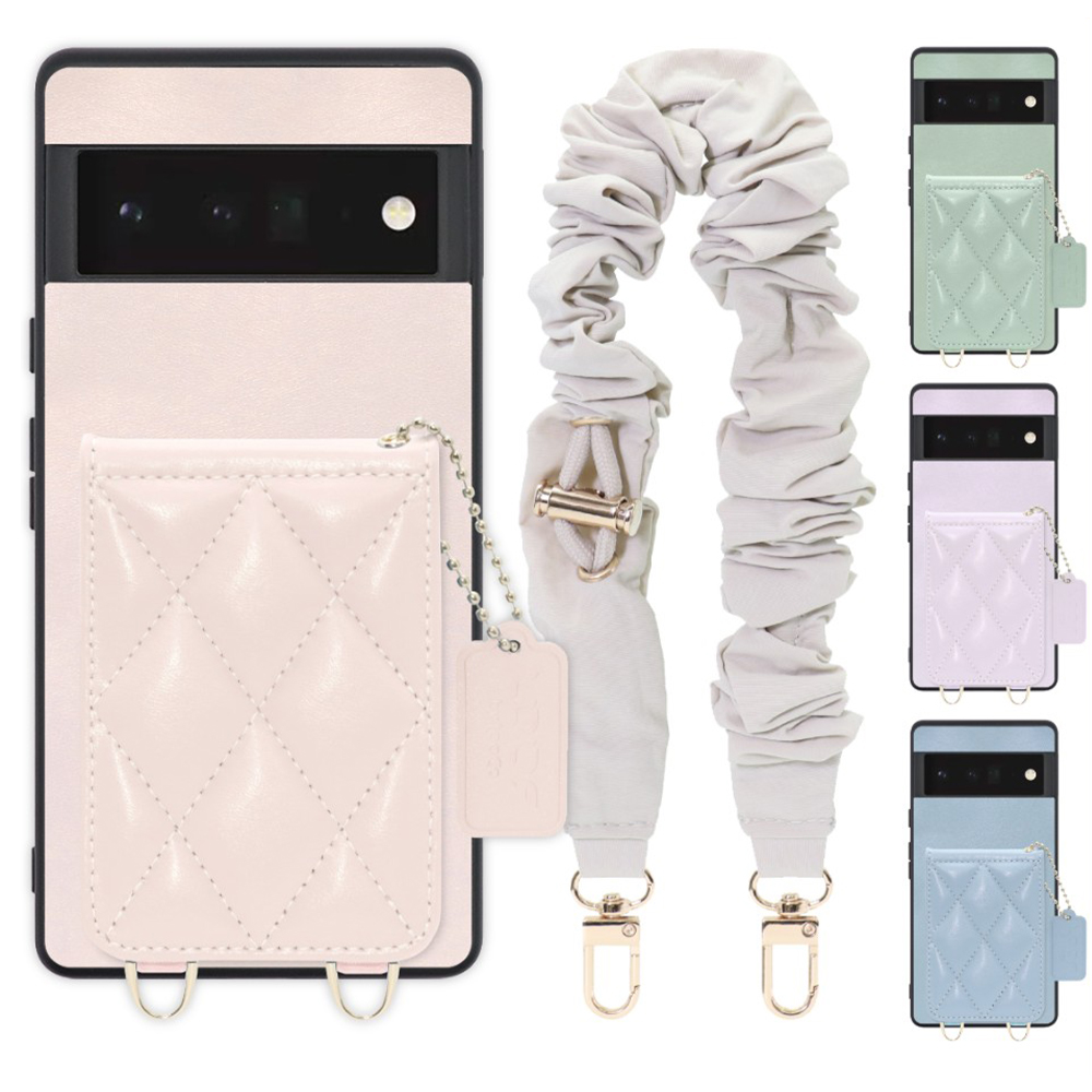 [ LOOF SWEET-SHELL SHUSHU ] Google Pixel 6 Pro Googlepixel6pro 6pro プロ ピクセル6pro スマホケース キルティング加工のカードケース付き シュシュストラップ付き マグネット内蔵 カード収納 本革 パステルカラー [ Google Pixel 6 Pro ]