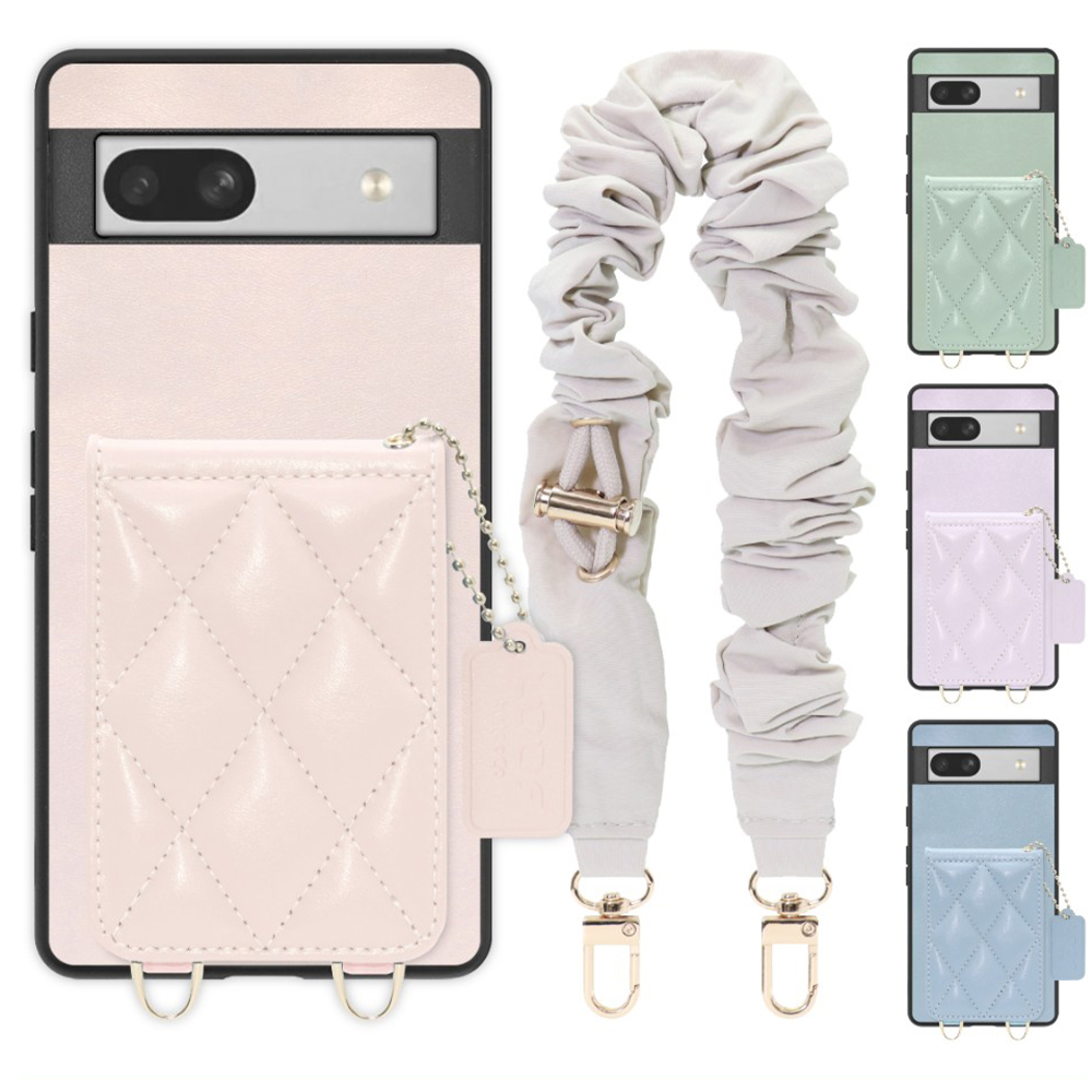 [ LOOF SWEET-SHELL SHUSHU ] Google Pixel 7a googlepixel7a pixel7a スマホケース キルティング加工のカードケース付き シュシュストラップ付き マグネット内蔵 カード収納 本革 パステルカラー [ Google Pixel 7a ]