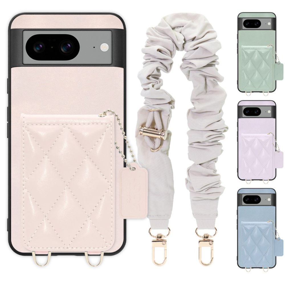 [ LOOF SWEET-SHELL SHUSHU ] Google pixel 8 googlepixel8 Pixel8 ピクセル8 スマホケース キルティング加工のカードケース付き シュシュストラップ付き マグネット内蔵 カード収納 本革 パステルカラー [ Google Pixel 8 ]