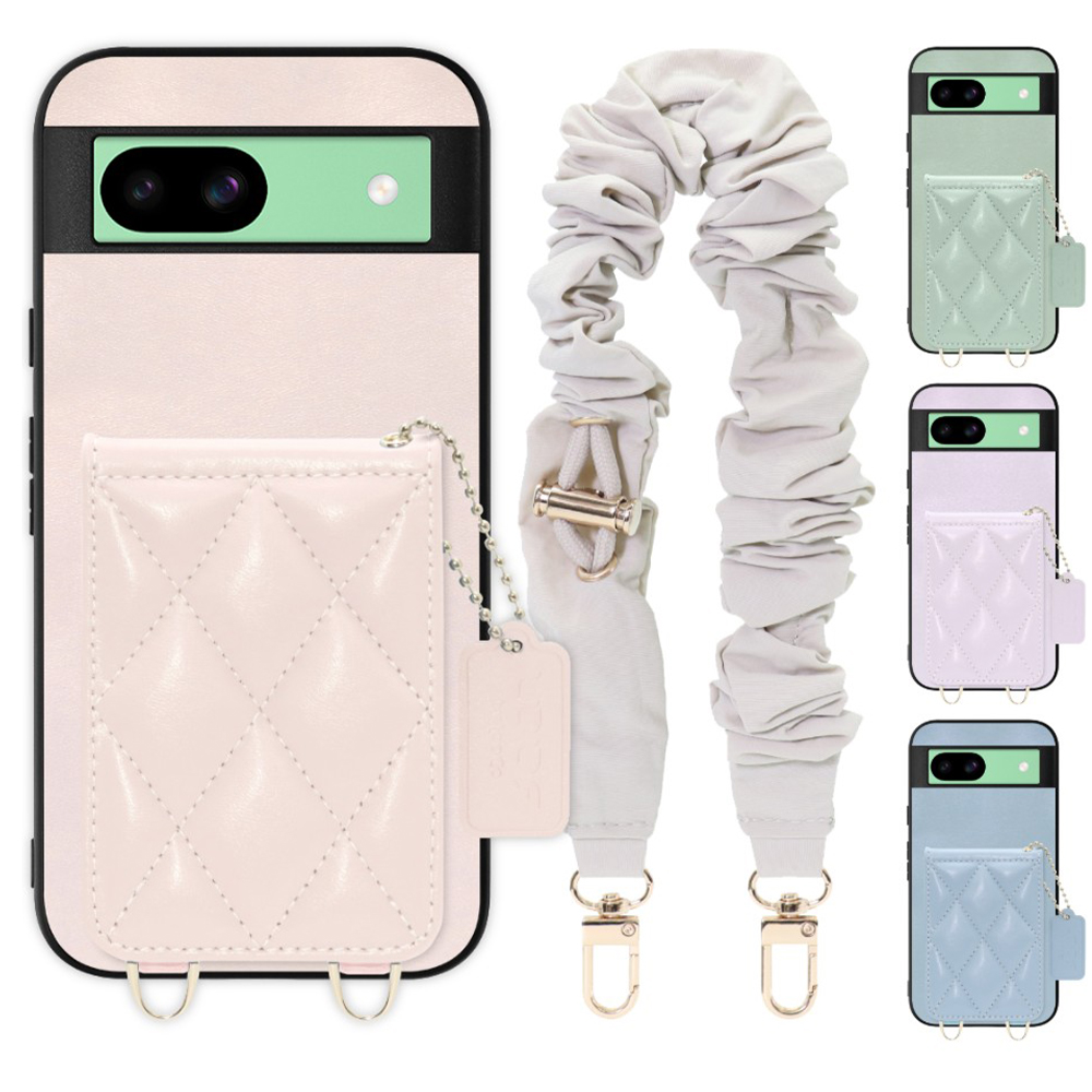 [ LOOF SWEET-SHELL SHUSHU ] Google Pixel 8a googlepixel8a Pixel8a ピクセル8a スマホケース キルティング加工のカードケース付き シュシュストラップ付き マグネット内蔵 カード収納 本革 パステルカラー [ Google Pixel 8a ]