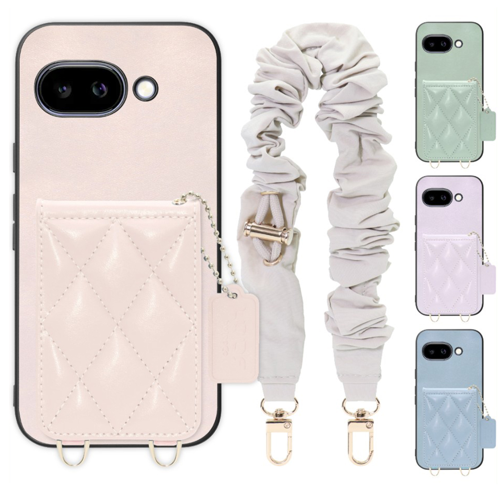 [ LOOF SWEET-SHELL SHUSHU ] Google Pixel 9a Google Pixel9a ピクセル9a スマホケース キルティング加工のカードケース付き シュシュストラップ付き マグネット内蔵 カード収納 本革 パステルカラー [ Google Pixel 9a ]