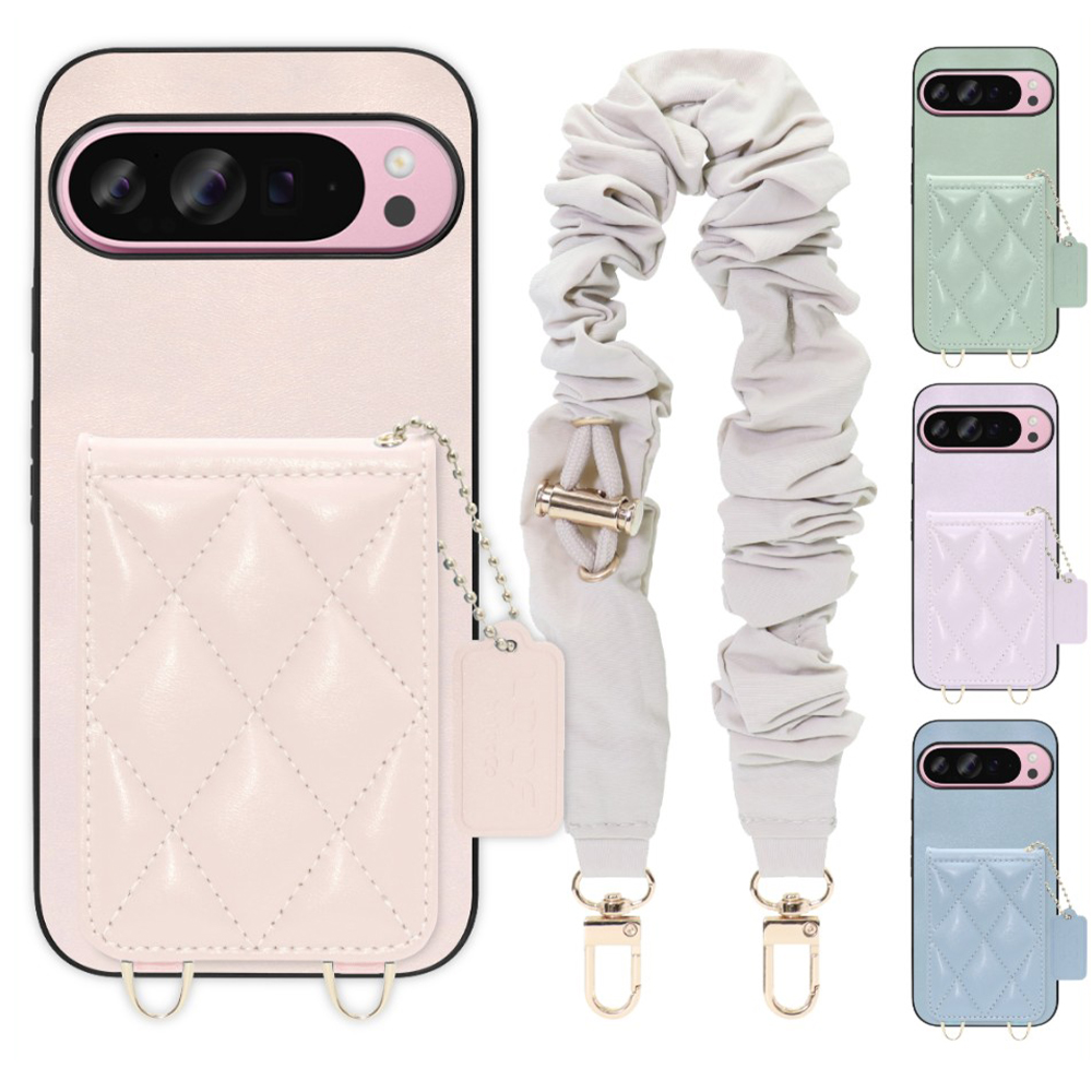 [ LOOF SWEET-SHELL SHUSHU ] Google Pixel 9 Pro XL Google Pixel9proxl ピクセル9プロXL スマホケース キルティング加工のカードケース付き シュシュストラップ付き マグネット内蔵 カード収納 本革 パステルカラー [ Google Pixel 9 Pro XL ]