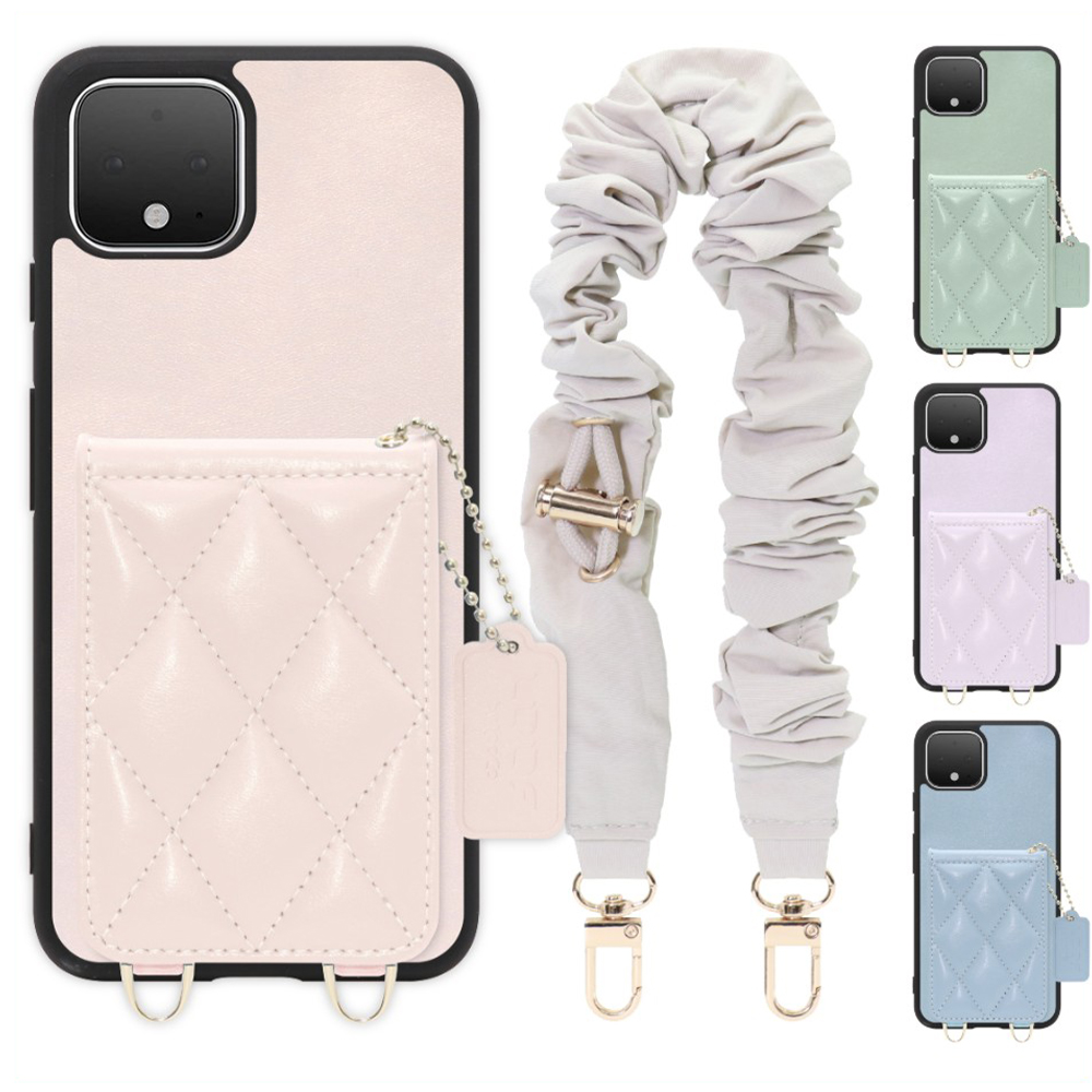 [ LOOF SWEET-SHELL SHUSHU ] Google Pixel 4 googlepixel pixel4xl ピクセル4 スマホケース キルティング加工のカードケース付き シュシュストラップ付き マグネット内蔵 カード収納 本革 パステルカラー [ Google Pixel 4 ]