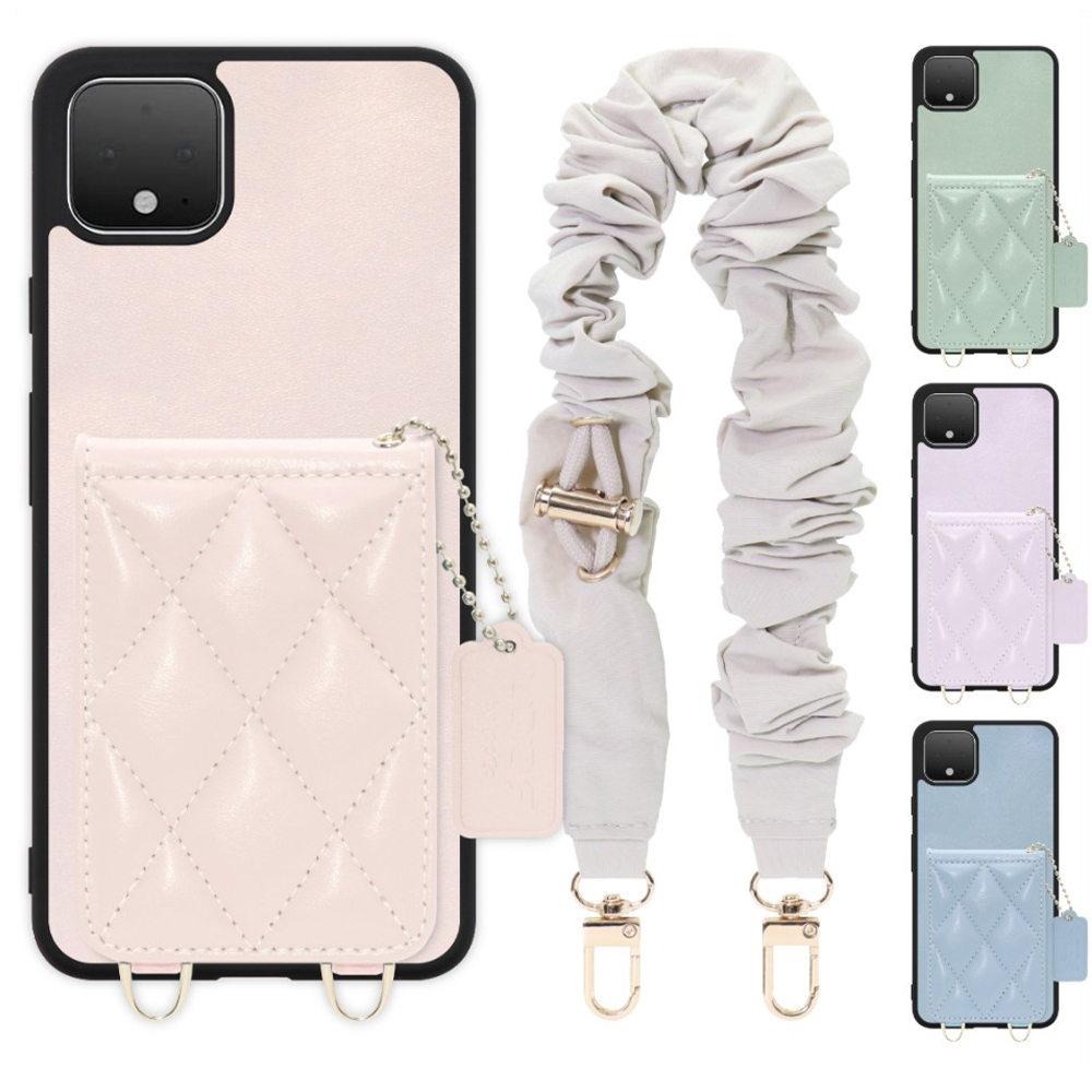 [ LOOF SWEET-SHELL SHUSHU ] Google Pixel 4 XL googlepixel pixel4xl ピクセル4XL スマホケース キルティング加工のカードケース付き シュシュストラップ付き マグネット内蔵 カード収納 本革 パステルカラー [ Google Pixel 4 XL ]