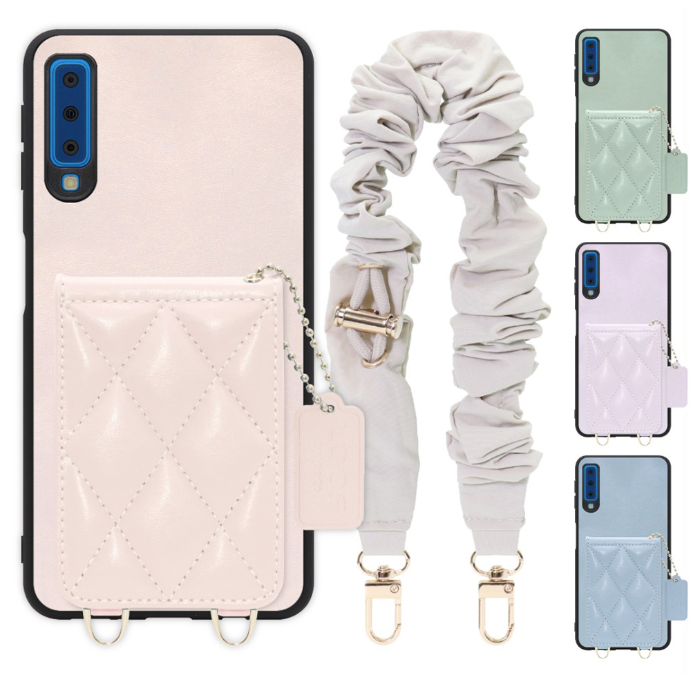 [ LOOF SWEET-SHELL SHUSHU ] Galaxy A7 SM-A750C galaxya7 スマホケース キルティング加工のカードケース付き シュシュストラップ付き マグネット内蔵 カード収納 本革 パステルカラー [ Galaxy A7 ]