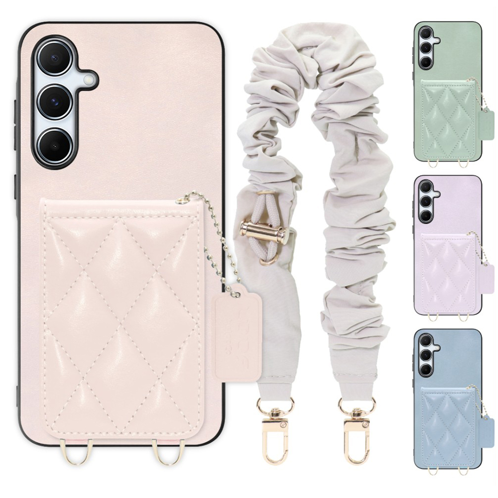 [ LOOF SWEET-SHELL SHUSHU ] Galaxy A55 5G  スマホケース キルティング加工のカードケース付き シュシュストラップ付き マグネット内蔵 カード収納 本革 パステルカラー [ Galaxy A55 5G ]