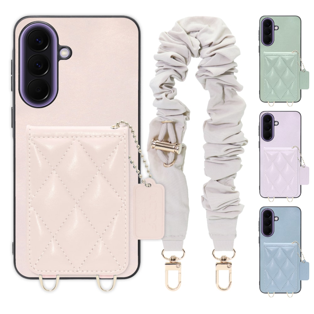 [ LOOF SWEET-SHELL SHUSHU ] Galaxy A57 5G SC-54G SCG39 SM-A576Z SM-A576C スマホケース キルティング加工のカードケース付き シュシュストラップ付き マグネット内蔵 カード収納 本革 パステルカラー [ Galaxy A57 5G ]