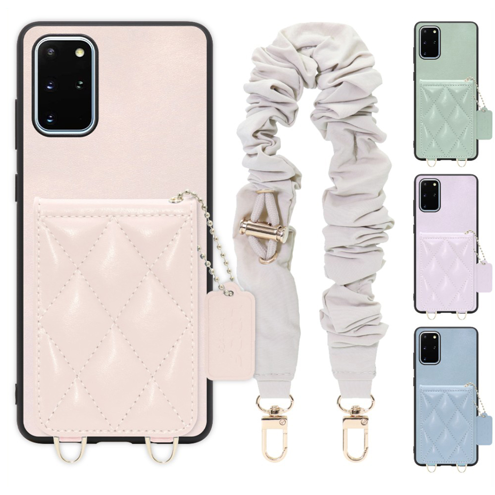 [ LOOF SWEET-SHELL SHUSHU ] Galaxy S20+ 5G SC-52A / SCG02 s20plus S20 plus s20プラス s20+5g s20plus5g スマホケース キルティング加工のカードケース付き シュシュストラップ付き マグネット内蔵 カード収納 本革 パステルカラー [ Galaxy S20+ 5G ]